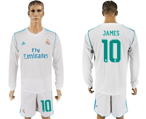 Real Madrid #10 James White Home Long Sleeves Soccer Club Jersey - Click Image to Close